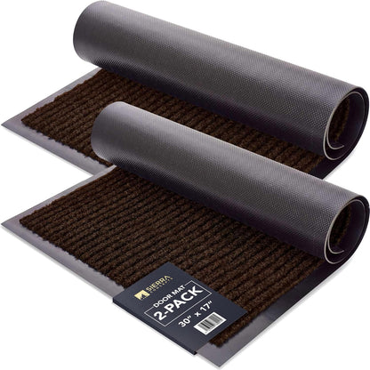 Sierra Concepts Front Door Mat Welcome Floor Mats - Entryway Indoor Outdoor Entrance Doormat, Patio, Porch, Muddy Shoe, Inside Outside Low Profile, 30x17 inches, 2-Pack Gray
