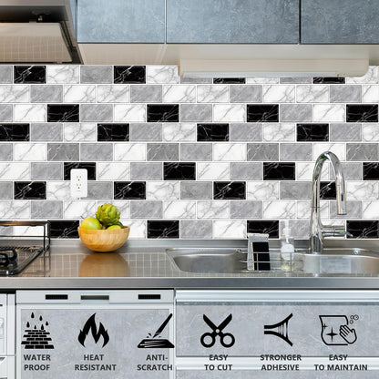 URCOLOR 10-Sheet Stick on Backsplash for Kitchen,12"x12" Peel and Stick Self Adhesive Wall Tiles Back Splashes for Bathroom Brown Marble Look