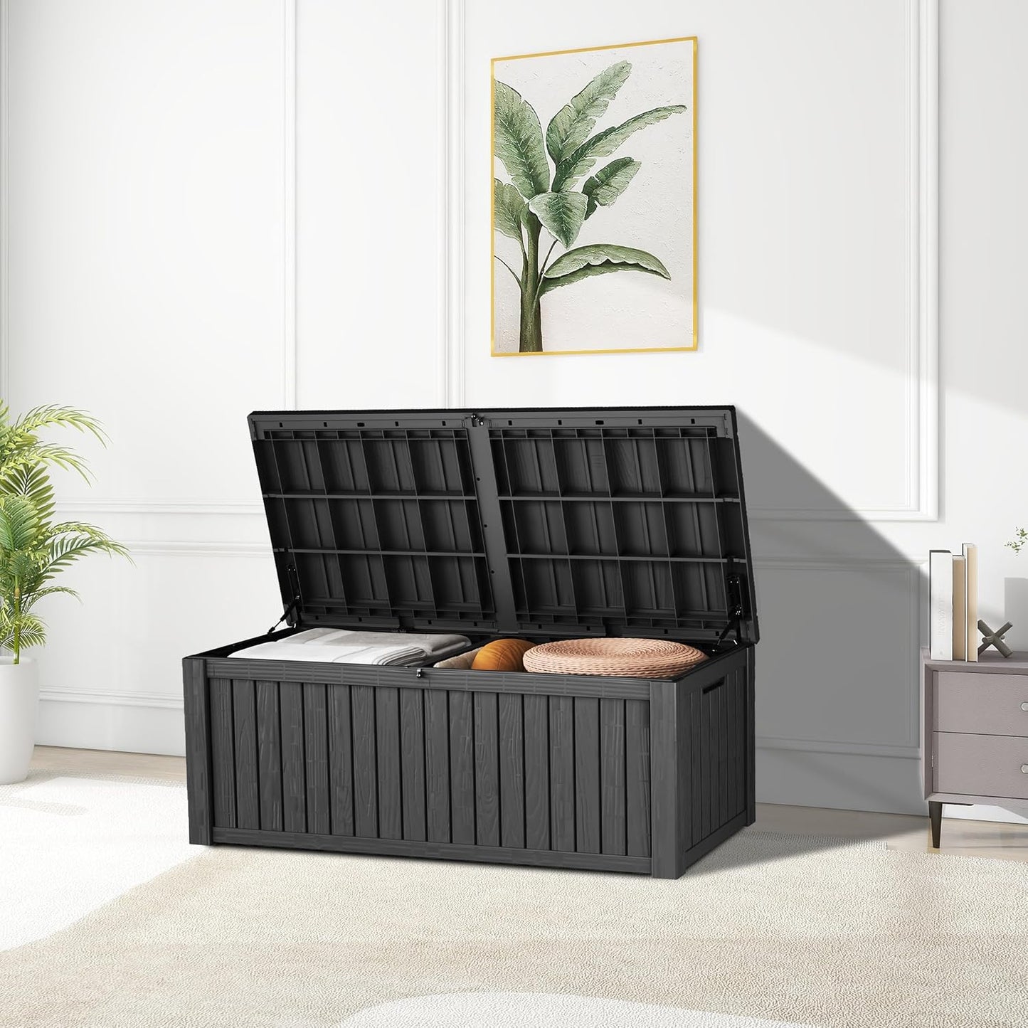 TARKARI 275 Gallon Resin Deck Box, Waterproof Outdoor Storage Box, Lockable for Patio Furniture, Garden Tools, Pool Accessories, UV-Resistant for All Weather Use, Black