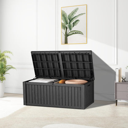 TARKARI 275 Gallon Resin Deck Box, Waterproof Outdoor Storage Box, Lockable for Patio Furniture, Garden Tools, Pool Accessories, UV-Resistant for All Weather Use, Black