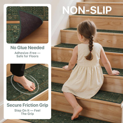 sarben Non Slip Stair Treads for Wooden Steps 15PCS - 8"x30" Indoor Safety Carpet, Edging Mats with TPE Adhesive Backing, Pet and Elderly Friendly Stair Rugs (Taupe) - Colors B