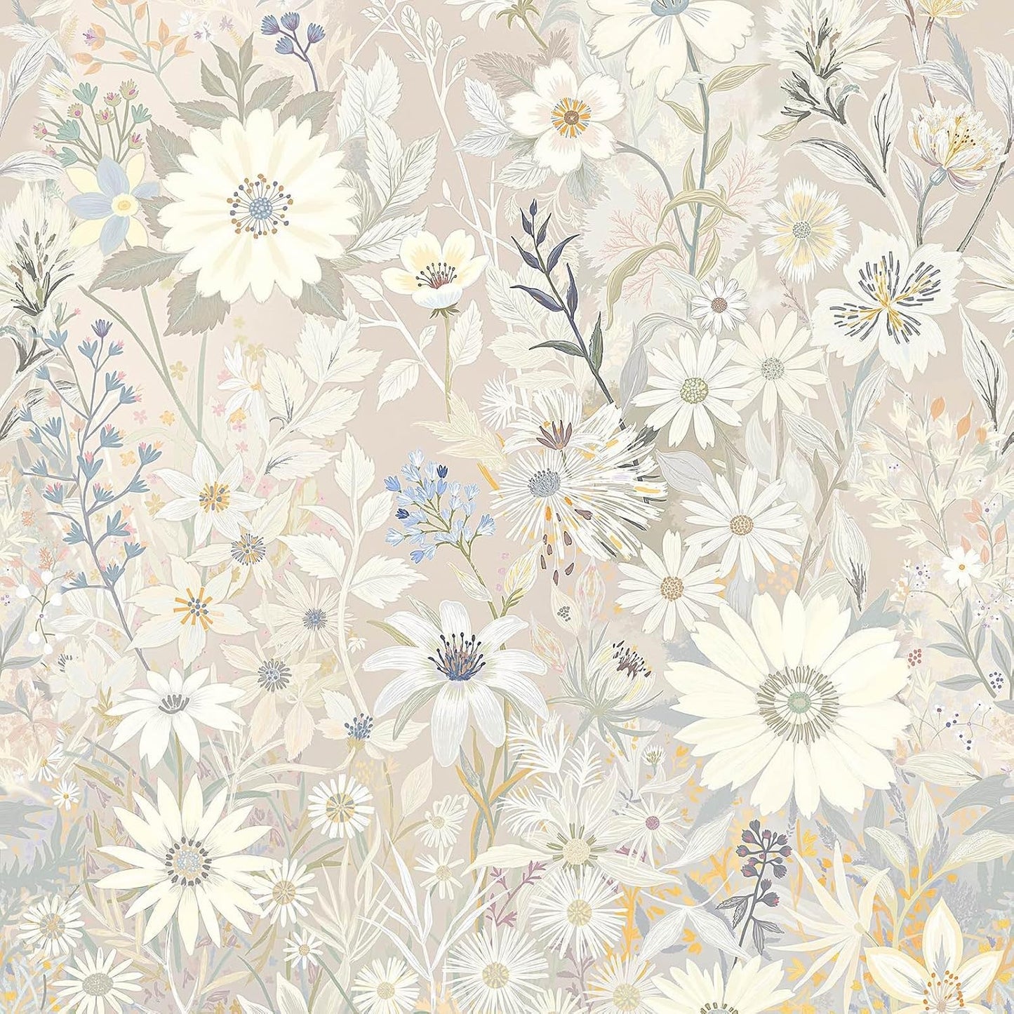 Wallpaper Peel and Stick Floral Wall Paper Removable Waterproof Gray/Yellow/Blue Contact Paper for Bedroom, Bathroom, Home Wall 17.3" x 118"