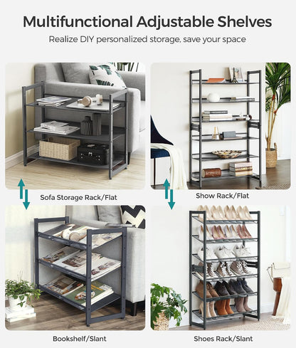 SONGMICS Shoe Rack, 12-Tier Shoe Organizer, Metal Shoe Storage for Garage, Entryway, Set of 2 6-Tier Stackable Shoe Shelf, with Adjustable Flat or Angled Shelves, Holds 48-60 Pairs, Black ULMR12B