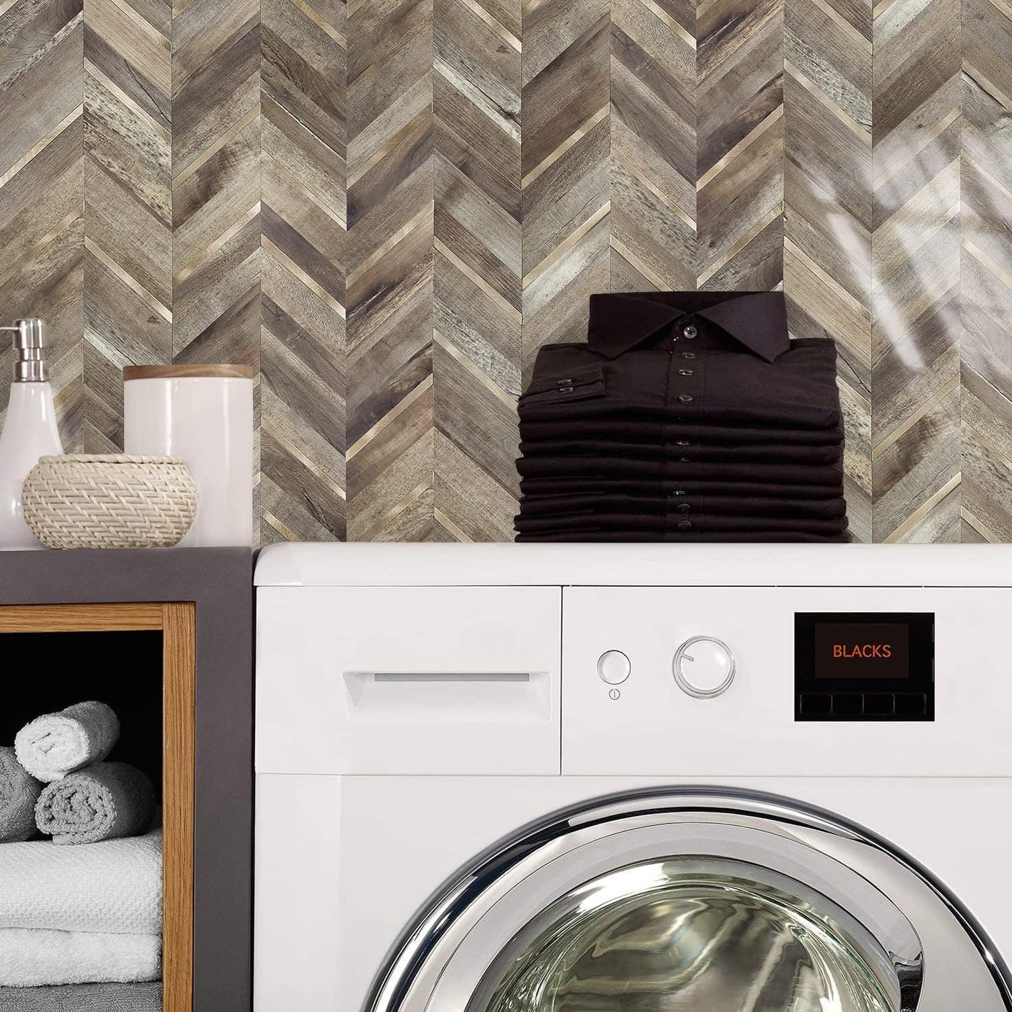 STICKGOO 10-Sheet Herringbone Tile Peel and Stick Backsplash, Beige Mixed Metal Gold PVC Stick on Backsplash, Self Adhesive Wall Tile for Kitchen and Bathroom