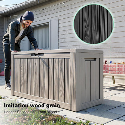 125Gal Outdoor Storage Box, Lockable Deck Box with Hydraulic Lid | Waterproof UV-resistant, Durable outdoor bin for patio cushions, pool accessories & garden tools. Keeps contents secure & dry
