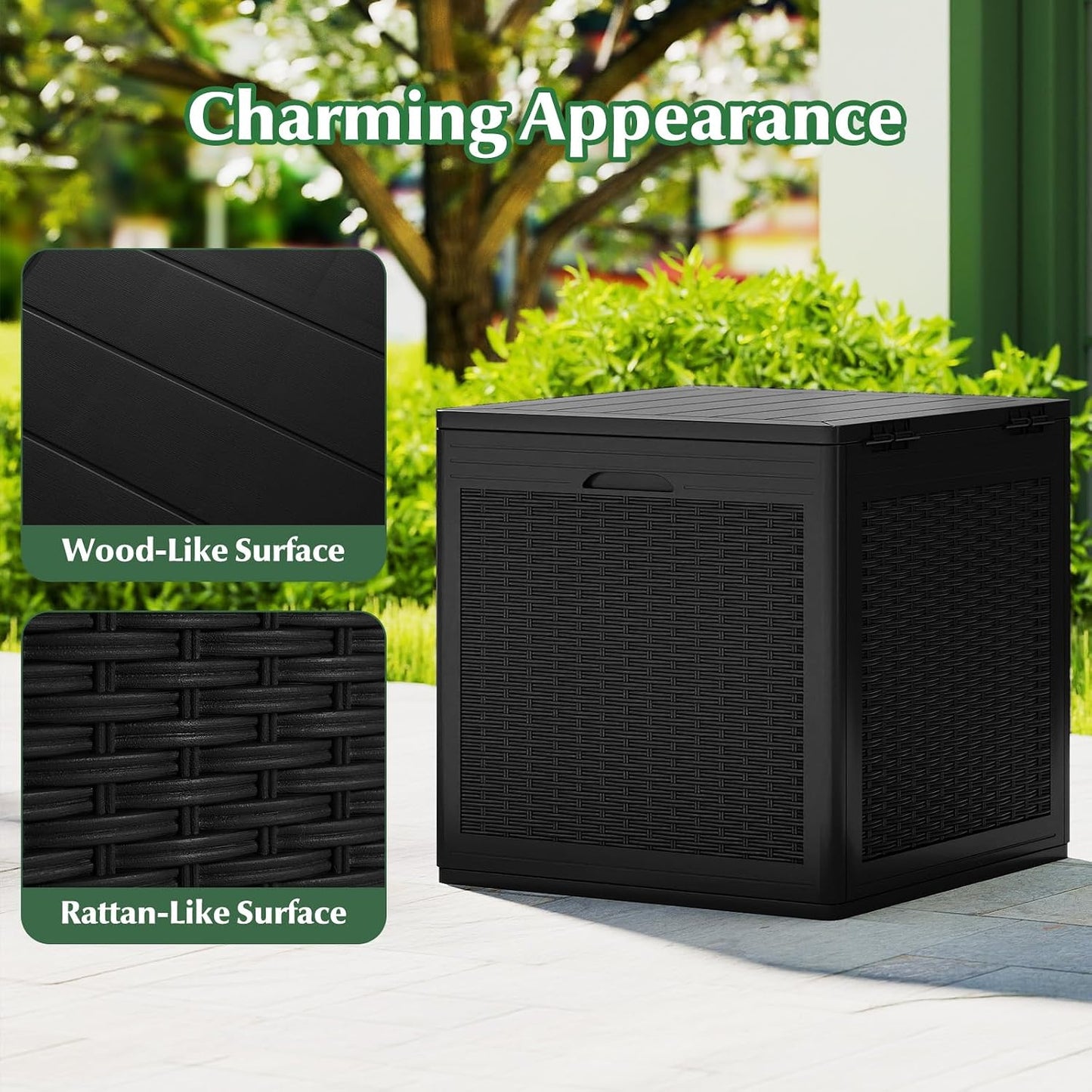 Tangkula 25 Gallon Waterproof Outdoor Storage Box with Lockable Lid | PP Resin, Wicker Patterned, Indoor Outdoor Use, Portable, Versatility, for Deck, Pool, Patio Cushions, Garden Tools