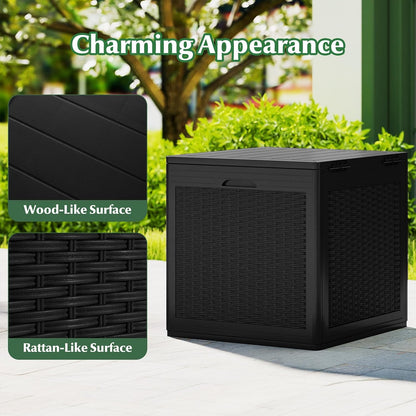 Tangkula 25 Gallon Waterproof Outdoor Storage Box with Lockable Lid | PP Resin, Wicker Patterned, Indoor Outdoor Use, Portable, Versatility, for Deck, Pool, Patio Cushions, Garden Tools