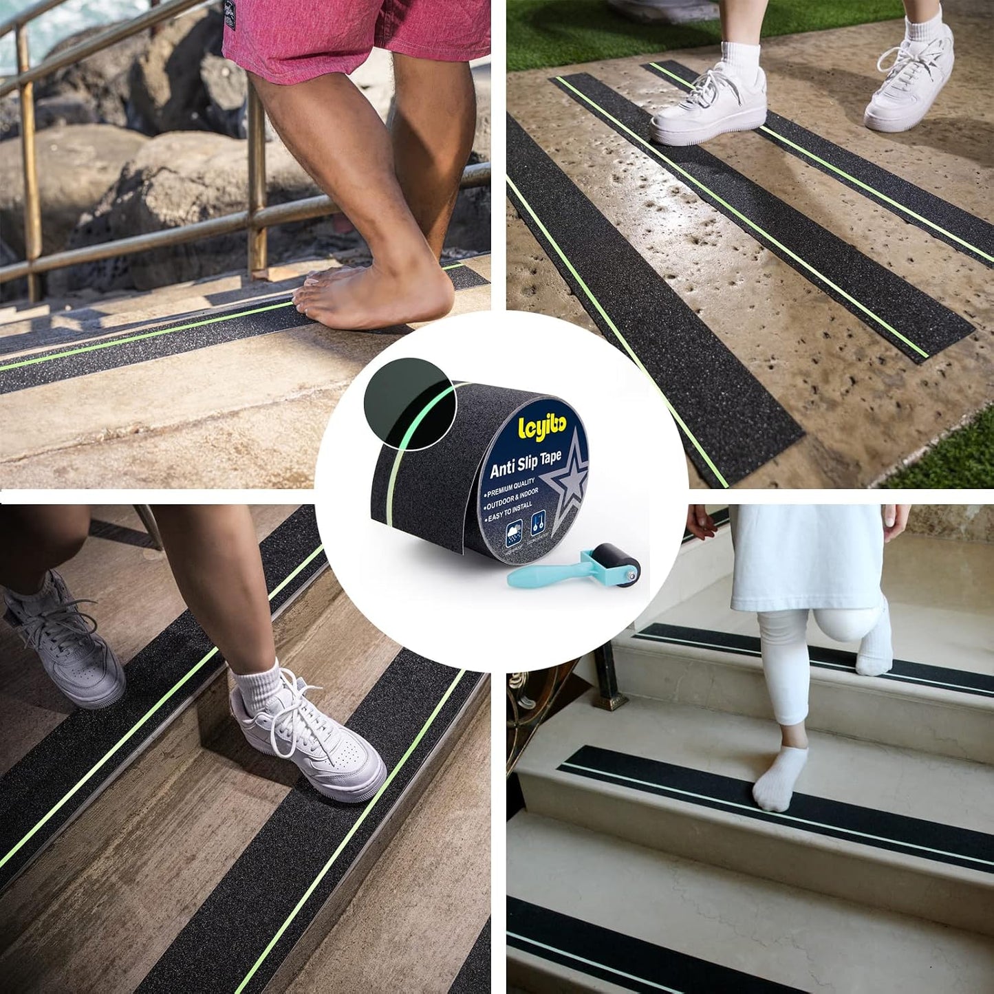 Anti Slip Tape, 4 Inch x 42 Ft Grip Tape for Stairs Outdoor/Indoor, Waterproof Non Skid Roll for Stair Treads Non Slip, High Traction Friction Abrasive Adhesive Stair Steps - Black
