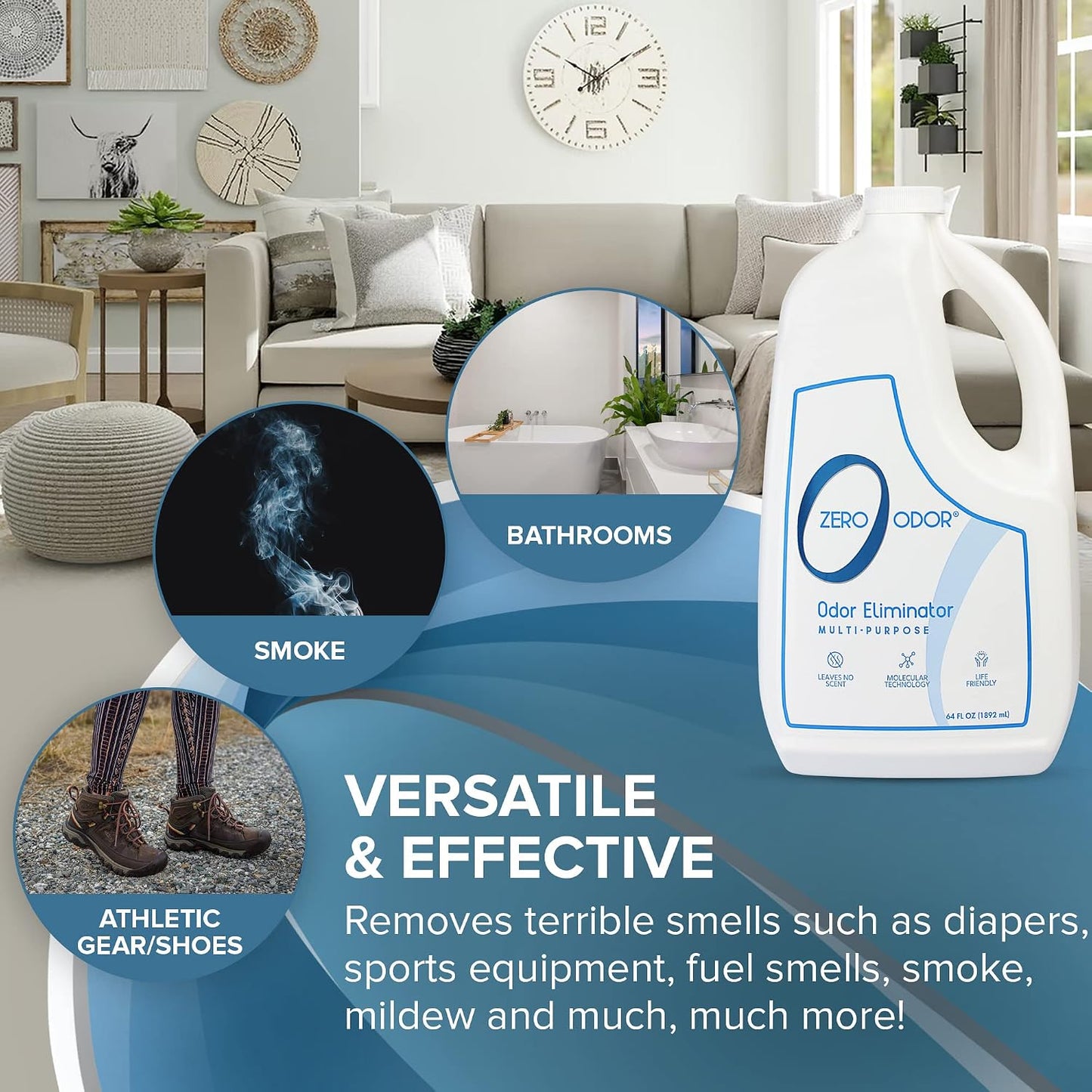 Zero Odor – Multi-Purpose Odor Eliminator - Air & Surface Odor – Patented Technology for Bathroom, Kitchen, Fabric, Closet- Smell Great Again, 16oz