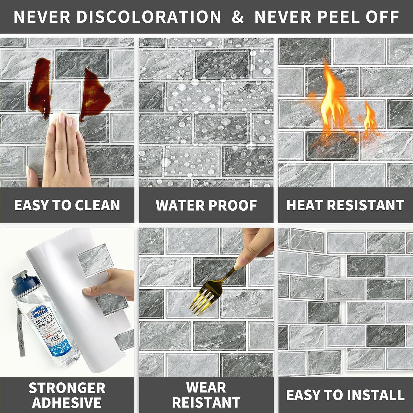 URCOLOR 10-Sheet Stick on Backsplash for Kitchen,12"x12" Peel and Stick Self Adhesive Wall Tiles Back Splashes for Bathroom Brown Marble Look