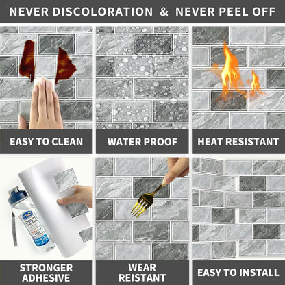 URCOLOR 10-Sheet Stick on Backsplash for Kitchen,12"x12" Peel and Stick Self Adhesive Wall Tiles Back Splashes for Bathroom Brown Marble Look