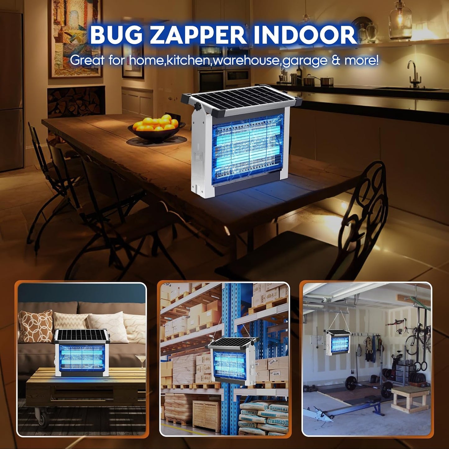 Solar Bug Zapper Outdoor, PhatroyYee Mosquito Zapper 4500V, Waterproof Portable Fly Zapper, Rechargeable Electric Mosquito Killer, Cordless Fly Insect Mosquitos Trap for Patio Yard Home Garden Camping