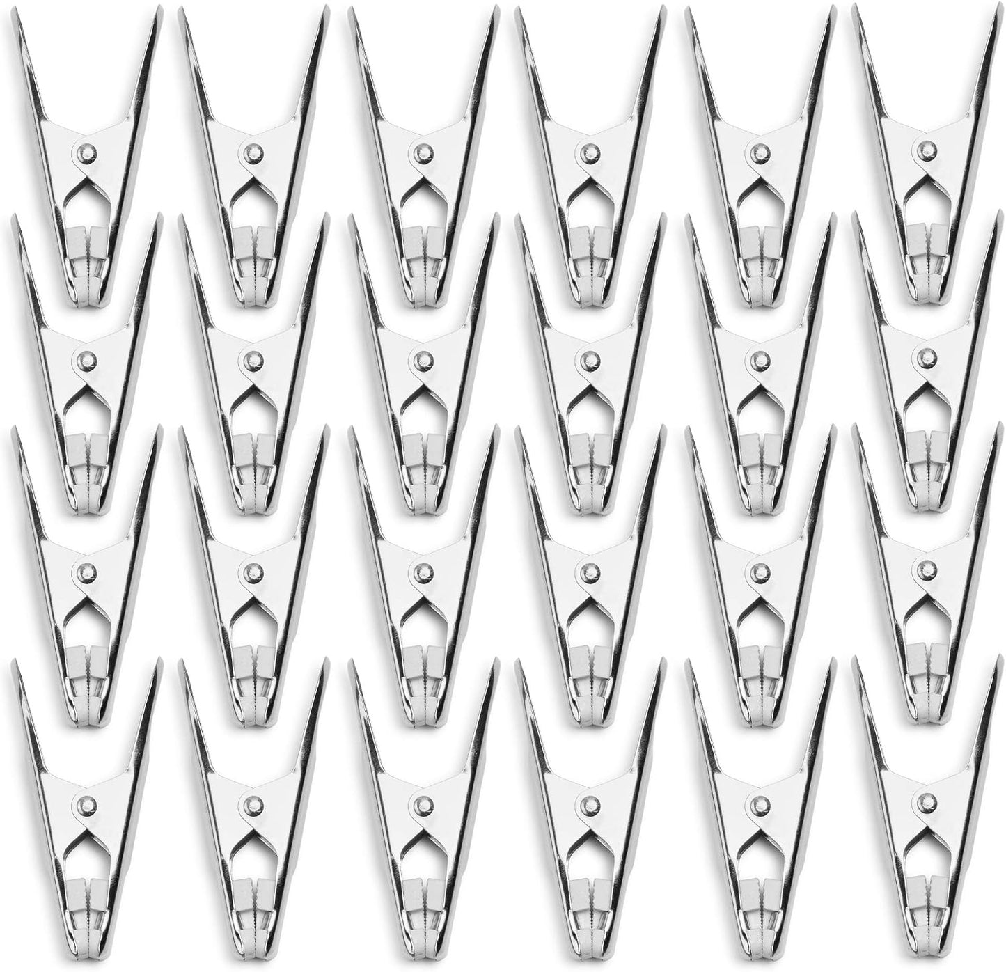24 Pack - Long Lasting, Stainless Steel Clothespins - Strong Grip - Weather-Resistant, Multipurpose Clip - Use As Clothesline Laundry Clips, Chip Bag Clips, Hanger Clips and Craft Clips (24 Pack)