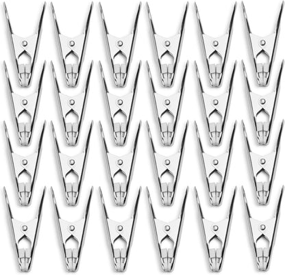 24 Pack - Long Lasting, Stainless Steel Clothespins - Strong Grip - Weather-Resistant, Multipurpose Clip - Use As Clothesline Laundry Clips, Chip Bag Clips, Hanger Clips and Craft Clips (24 Pack)