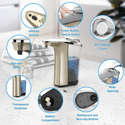 PZOTRUF Automatic Soap Dispenser, Touchless Dish Soap Dispenser 17oz/500ml with Infrared Sensor, 5 Adjustable Soap Dispensing Levels, Liquid Hand Dispenser for Bathroom Kitchen Sink (Silver)