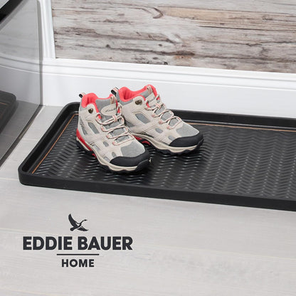 Eddie Bauer Rubber Boot Tray – Lake Waves Design, 16"x32", Black – Waterproof Entryway Boot Mat