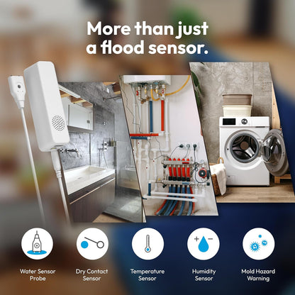 Aeotec Water Sensor 8, Z-Wave Plus 800 Series with Long Range Support, Leak Detector with Temperature & Humidity, SmartThings Compatible, Battery or USB-C Powered Flood Sensor