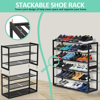 Jripae 5 Tier 32.5*10.5*30.3in Bamboo Shoe Rack for Closet Entryway Bedroom | Stackable Shoe Shelf Holder for Men/Women Hallway/Garage, Bookshelf, Flower Rack, Home Space Saving
