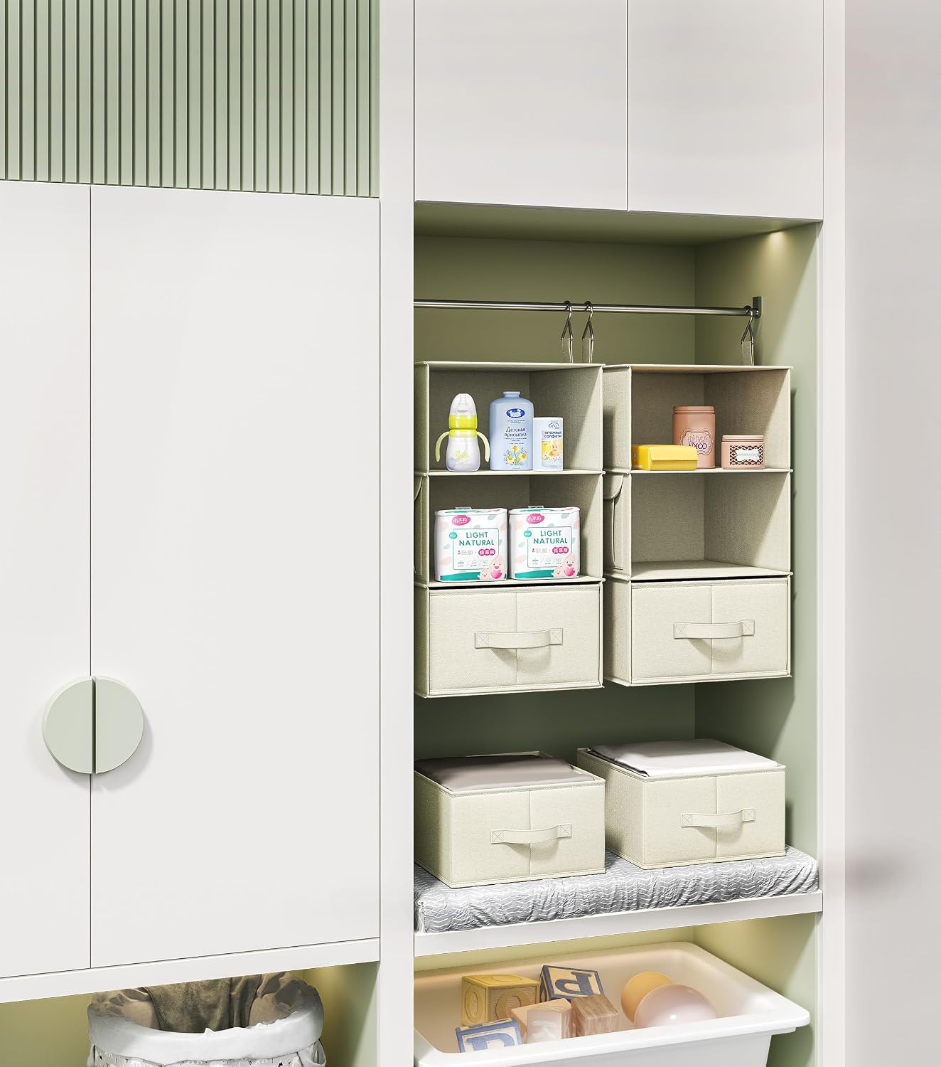 Vailando 6-Shelf Hanging Closet Organizer with 3 Drawers, 2 Separable 3-Shelf Closet Organizers and Storage for Wardrobe Organization, Hanging Dresser for Nursury & Dorm Clothes Organizer