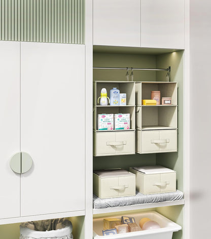 Vailando 6-Shelf Hanging Closet Organizer with 3 Drawers, 2 Separable 3-Shelf Closet Organizers and Storage for Wardrobe Organization, Hanging Dresser for Nursury & Dorm Clothes Organizer