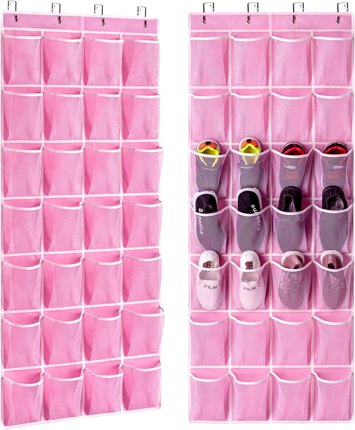 KEEPJOY 10 Tiers White Over Door Shoe Organizer Storage, Hanging Shoe Holder for Door with Large Deep Pockets, Fit 20-30 Pairs Shoe Rack for Sneakers, Boots (White)