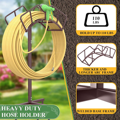 Qatsrin Super Stable Garden Hose Holder, Removable Water Hose Holders Stand Holds 150-Feet Hose, Detachable Hose Storage Hanger Rack for Outside Yard Lawn Farm, Black