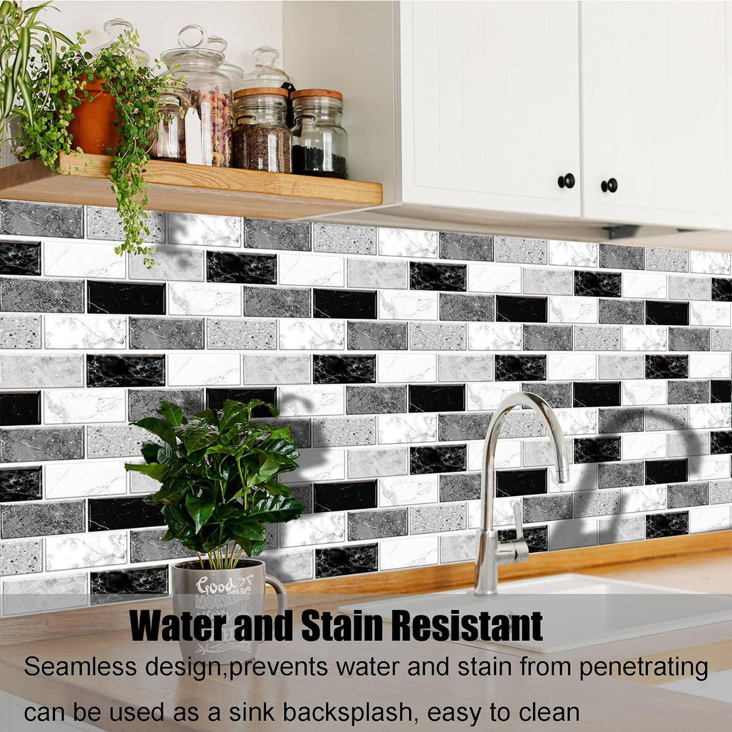 12-Sheet White Peel and Stick Wallpaper, Subway Tile 6''x12'' Self Adhesive Wall Tiles Waterproof PVC Stick on Backsplash Vinyl Decorative Tiles Stickers for Kitchen Bathroom