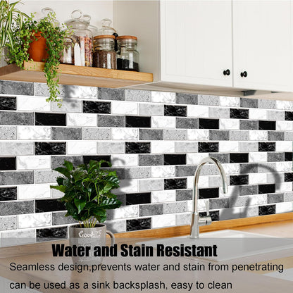 12-Sheet White Peel and Stick Wallpaper, Subway Tile 6''x12'' Self Adhesive Wall Tiles Waterproof PVC Stick on Backsplash Vinyl Decorative Tiles Stickers for Kitchen Bathroom