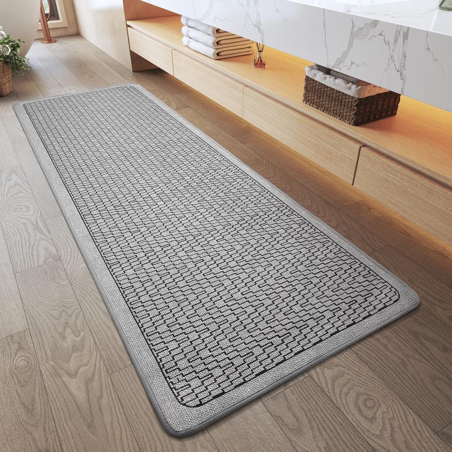 YDKGL Ultra Thin Bathroom Rugs Mat Quick Dry Absorbent Non Slip Bath Mat Bath Mats for Bathtub Mat Bathroom Carpet Fit Under Door Washable Floor Rubber Half Round Bath Rugs Grey 16x24