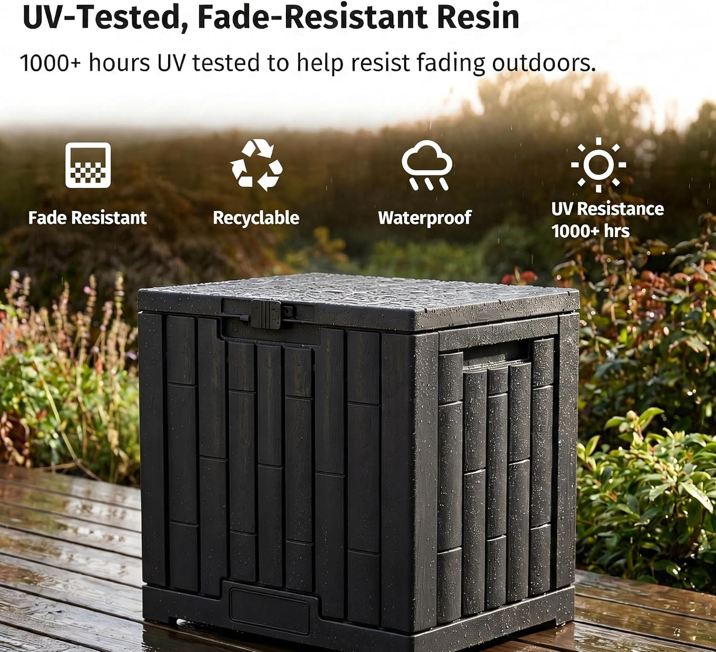 LAUSAINT HOME 320 Gallon Resin Deck Box, Package Delivery Box with Lockable Lid, Waterproof Outdoor Storage Box For Garden Tools, Patio Cushions(320 Gallon,Black)