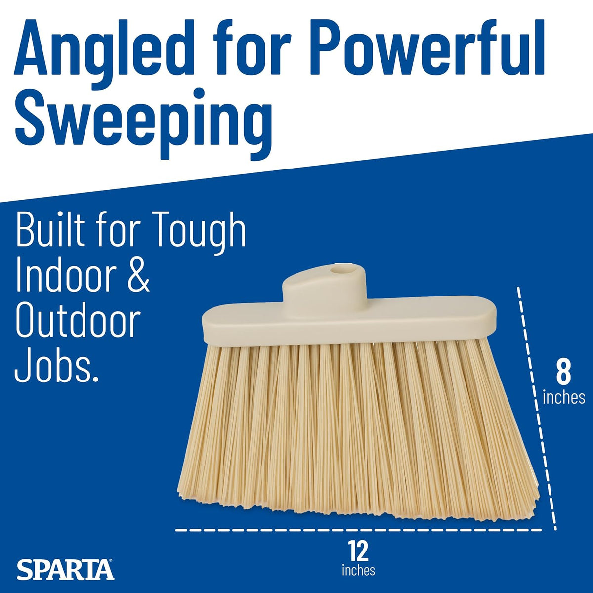 SPARTA Plastic Broom Head, Angled, Un-Flagged for Large Debris Indoor, Outdoor, Home, Restaurant, Lobby, Office, 12 Inches, Green