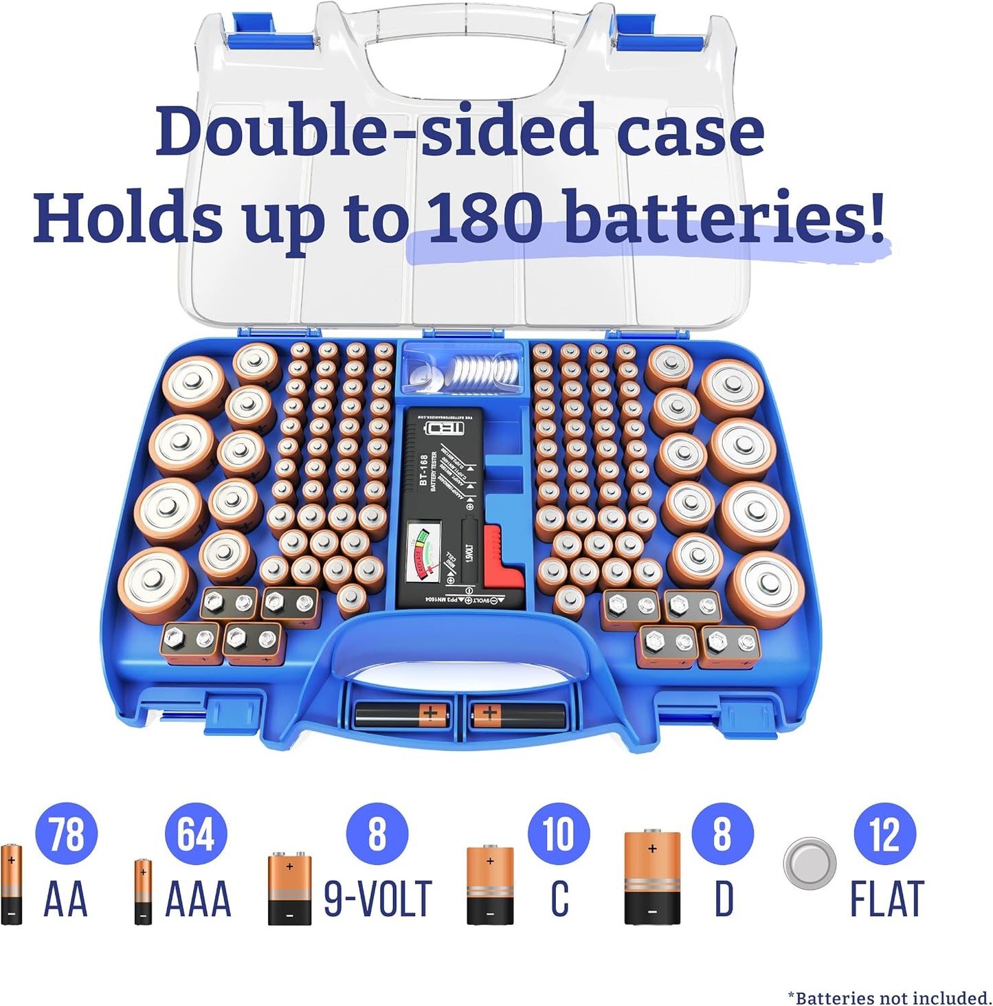 The Battery Organizer, Battery Organizer Storage Case with Tester, Stores & Protects Up to 180 Batteries & Energizer D Batteries, D Cell Long-Lasting Alkaline Power Batteries 12 Count