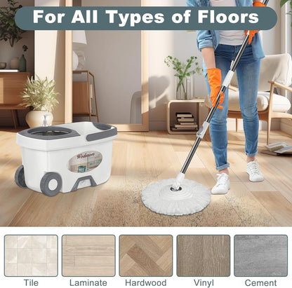 Spin Mop and Bucket System, Mop and Bucket with Wringer Set,Mops for Floor Cleaning,Household Supplies Tools with 6 Replacement Refills,61" Extended Handle for Household Hardwood Floor - Green