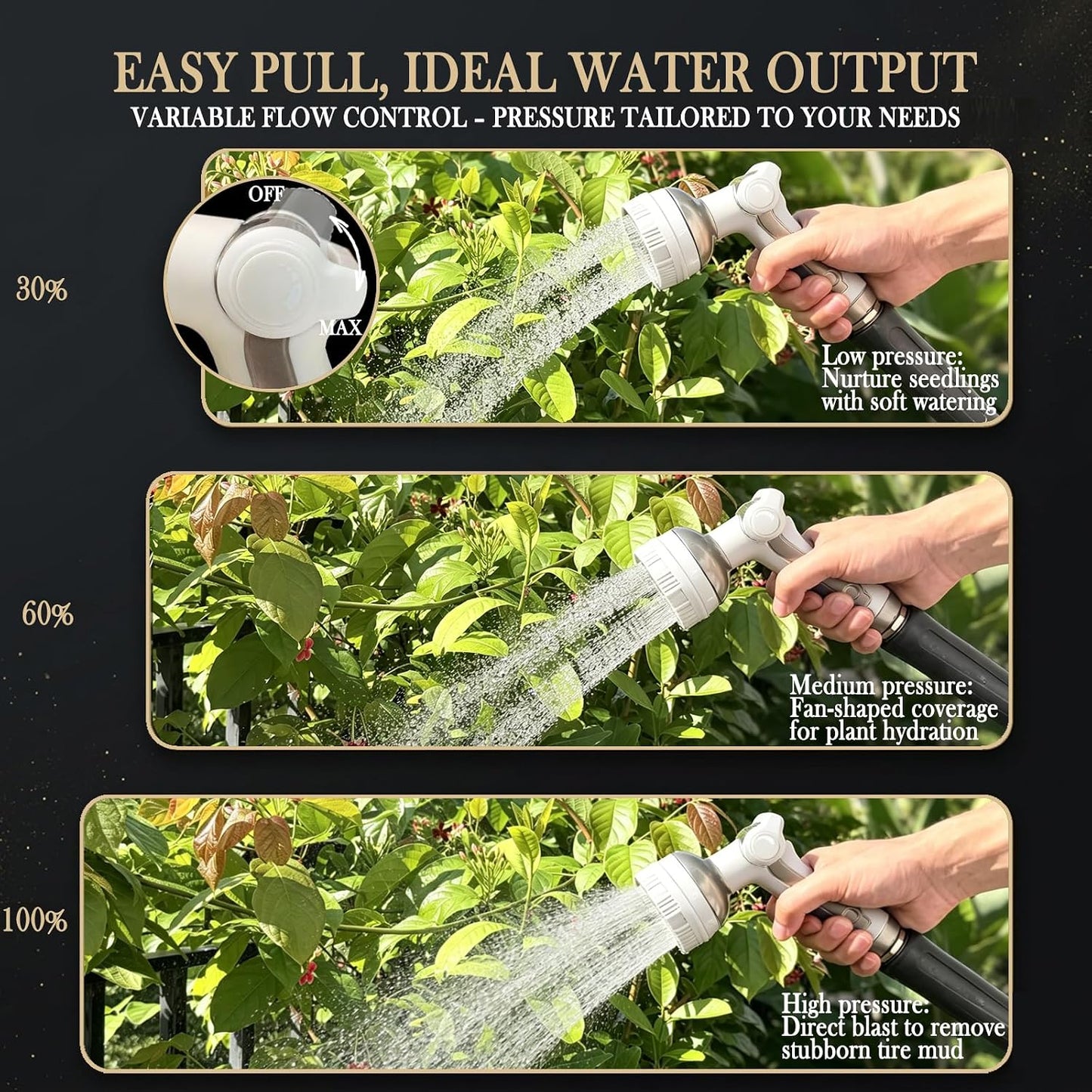 Garden Hose Nozzle Heavy Duty Metal Water Hose Sprayer | Heavy Duty Metal Spray Nozzle With Thumb Control. Japanese-style Design & 8 Spray Patterns For Different Blooming Seasons