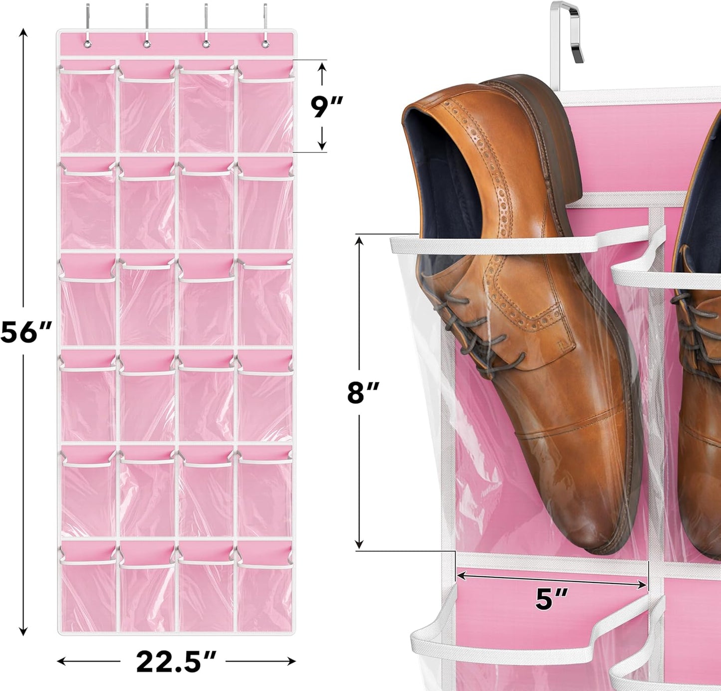 Simple Houseware 24 Pockets - Crystal Clear Over The Door Hanging Shoe Organizer, Gray (64'' x 19'')