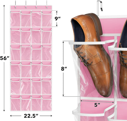 Simple Houseware 24 Pockets - Crystal Clear Over The Door Hanging Shoe Organizer, Gray (64'' x 19'')