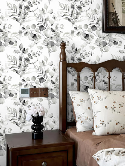 Floralplus Peel and Stick Wallpaper Boho Leaf Removable Wallpaper for Bathroom Renter Leaf Contact Paper for Locker Shelf Liner Vinyl Adhesive Wallpapers Wall Mural Decor 17.5 in x 118 in