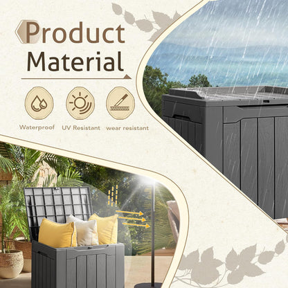 Flamaker Outdoor Storage Box 80 Gallon Resin Waterproof Deck Box Delivery Box with Wood Texture Large Storage Bin for Patio Cushions, (Grey)