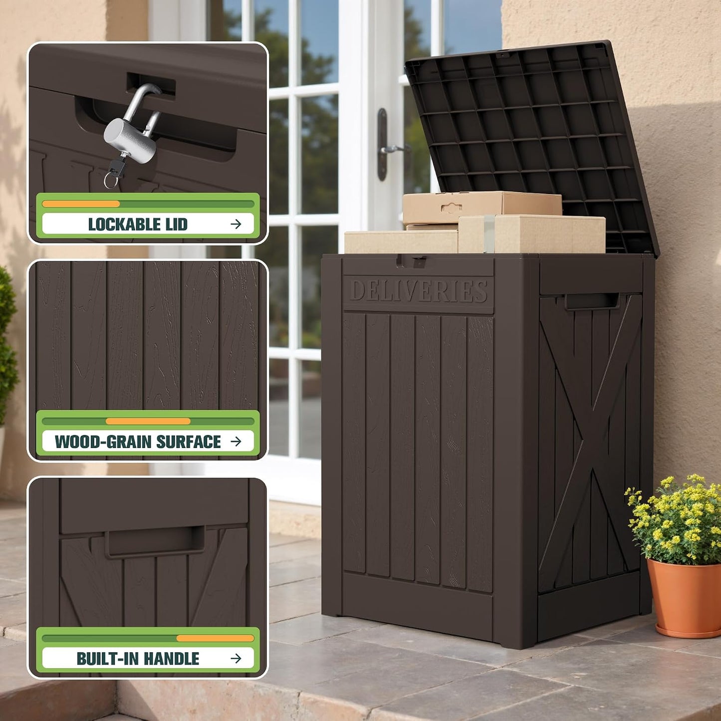 Greesum 31 Gallon Resin Deck Box All Weather Outdoor Storage Boxes for Patio Furniture Set,Outdoor Toys,Garden Tools,Black