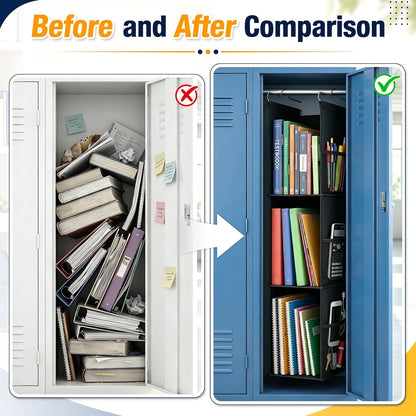 3-Shelf Hanging Locker Organizer for School, 600D Oxford Fabric Locker Shelf Organizer with 6 Mesh Side Pockets, Portable Hanging Storage for Work, Gym, and Closet Lockers
