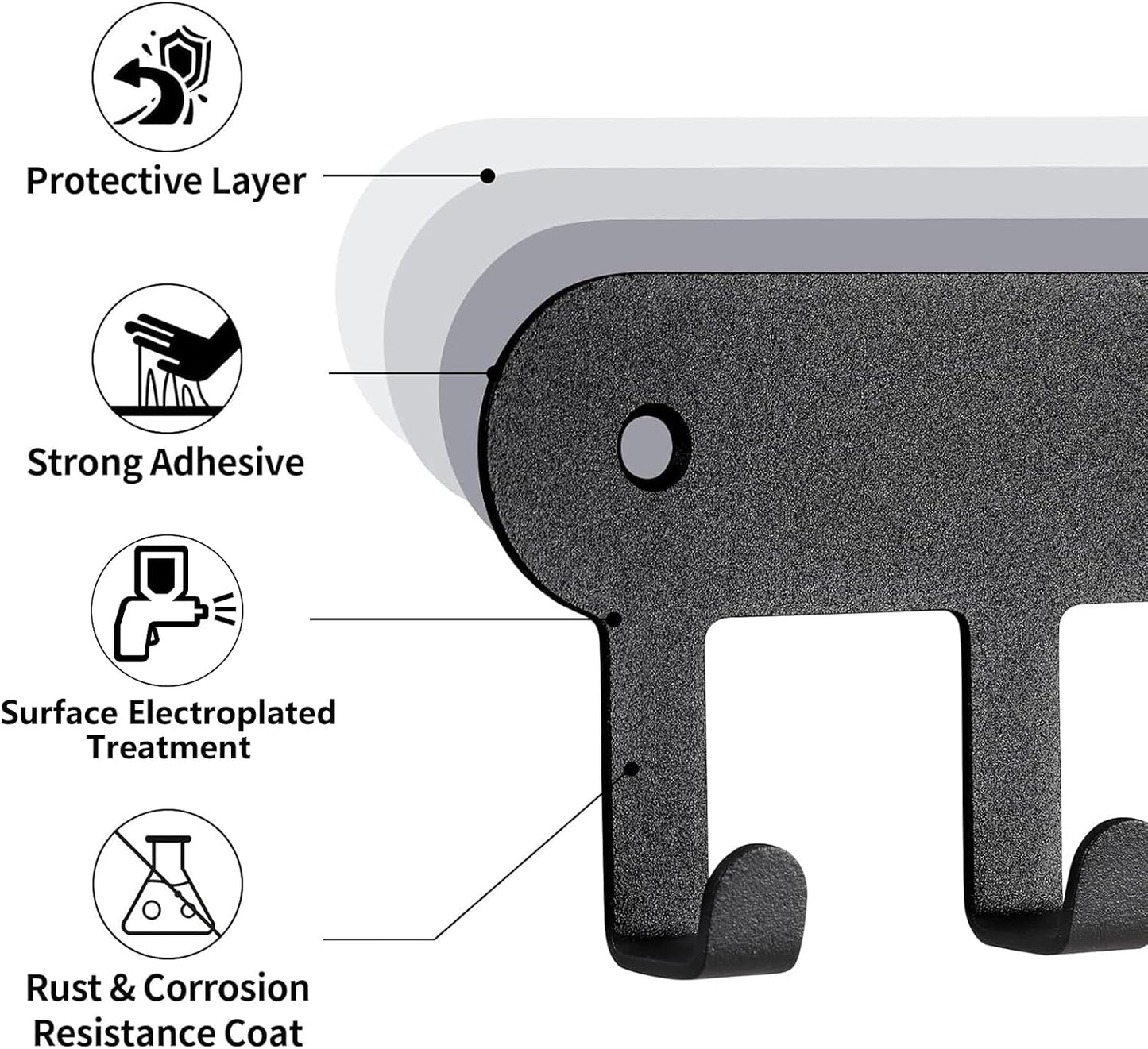 2 Pack Key Holder for Wall,Key Hooks with 10 Hooks,Key Holder Wall Mount Self Adhesive, Key Rack for Wall No Drill for Living Room, Kitchen, Bathroom, Garage (Black)