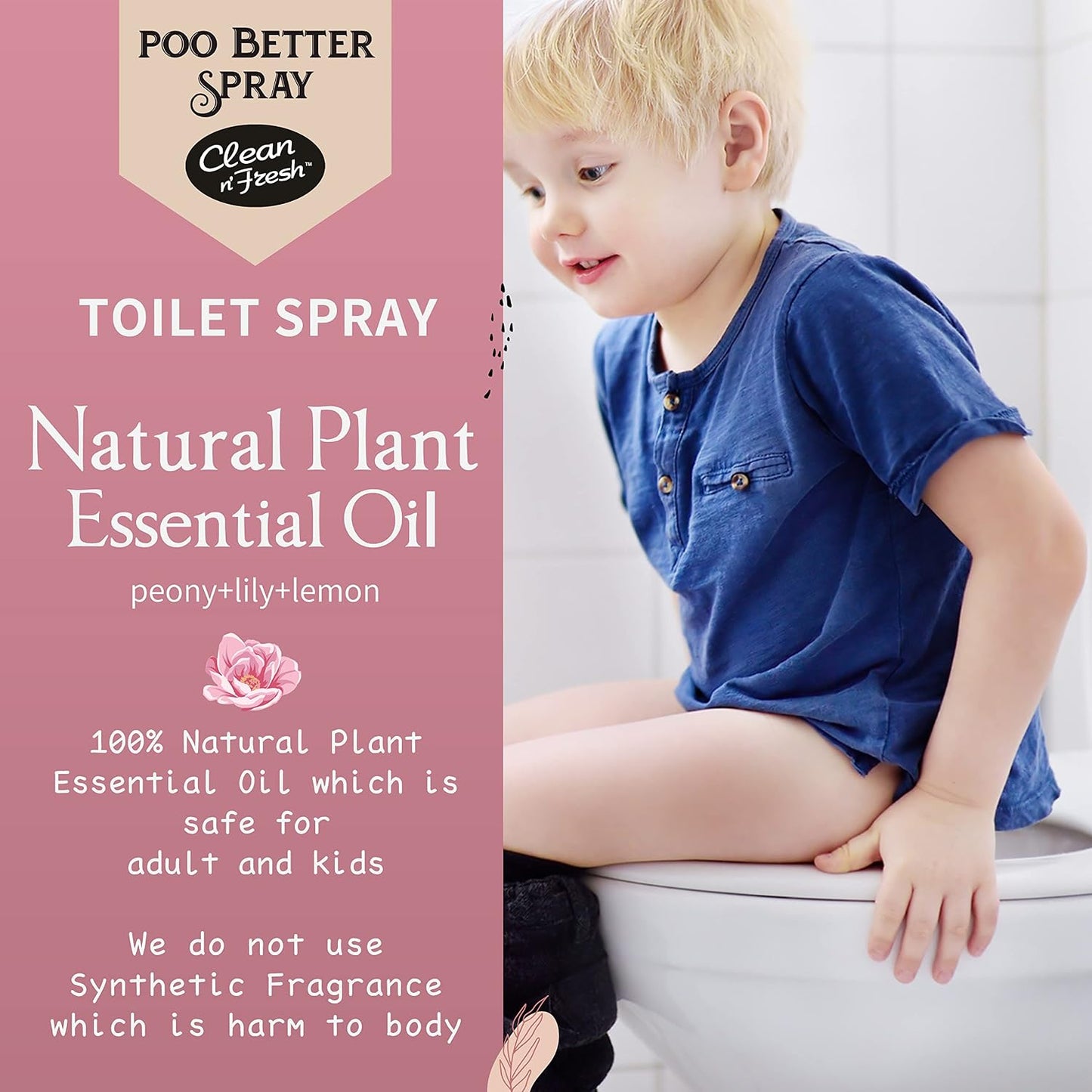 Clean-n-Fresh Toilet Spray, 6.8 Fl.oz Poo Spray | Up to 400+ Uses, 100% Natural Plant Essential Oil Citrus Scent, Bathroom Deodorizer