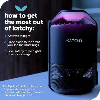 The Original Katchy Indoor Insect Trap - Fan Powered with UV Light - Fruit Fly Traps for Indoors - for Fruit Flies, Gnats, Mosquitoes, Moths (Black)
