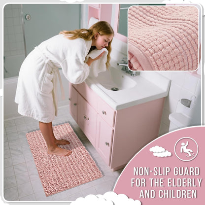 Yimobra Bathroom Rugs Non Slip Washable - Ultra Soft Absorbent Chenille Bath Mat, Quick Dry Shaggy Floor Carpet for Tub Shower, Gray Home Decor Accessories, 24x17 Inch