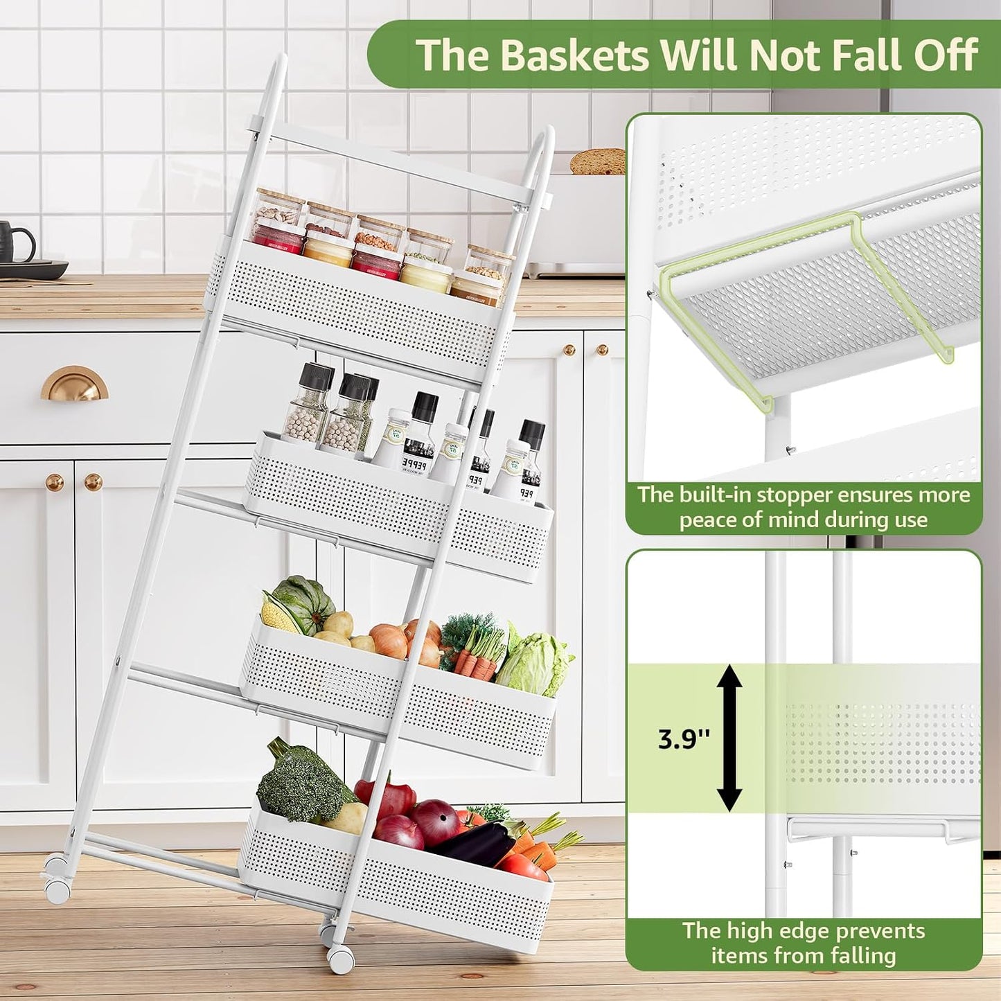 KINGRACK Slim Storage Cart with Drawer, 5-Tier Rolling Utility Cart on Wheels, Narrow Metal Cart for Space Save, Easy Assembly for Kitchen Cart, Craft Cart, Laundry, Bathroom, Nursery Organizer