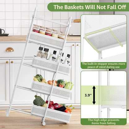 KINGRACK Slim Storage Cart with Drawer, 5-Tier Rolling Utility Cart on Wheels, Narrow Metal Cart for Space Save, Easy Assembly for Kitchen Cart, Craft Cart, Laundry, Bathroom, Nursery Organizer