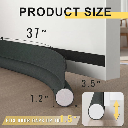Adjustable 37" Door Draft Stopper, Install Quick Door Stoppers for Bottom of Door, Door Seal Strips Sweeps Sound Proofing Fit for Interior/Exterior Doors - Blocks Cold Air & Noise, Dark Gray