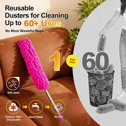 Tiumso Dusters for Cleaning,Microfiber Feather Duster 5-in-1 Kit, Duster with Extension Pole 100 Inches, Cobweb Duster, Microfiber Dusters for High Ceilings and Fans, Blinds and Cars
