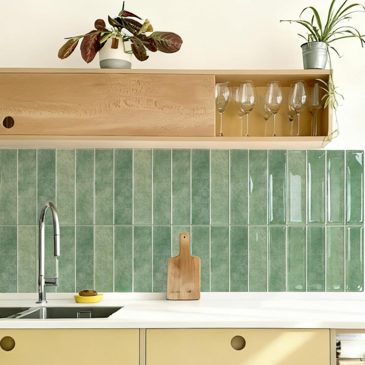Alwayspon 10 Sheets 12x12inch Beige 3D Vinyl Backsplash Tiles, Self-Adhesive Peel and Stick Wall Tile Stickers Stick on Subway Tiles for Kitchen Bathroom Wall