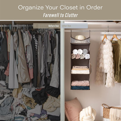StorageWorks Hanging Closet Organizer, 3-Shelf Hanging Closet Shelves with Top Shelf, 15 ¾"W x 12" D x 31" H, Extra-Large Space, Ivory White